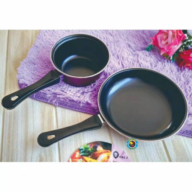 Milkpan + Frypan Tri J, Wajan teflon set 2 pcs