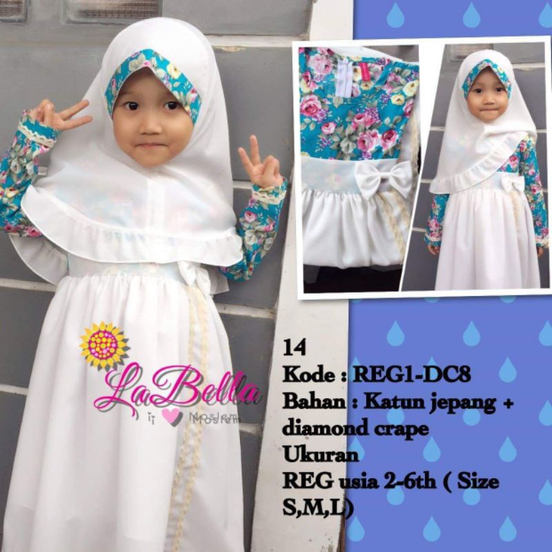 Labella Gamis Anak Perempuan Bahan Katun Jepang Ori Motif Bunga Rok Polos Putih