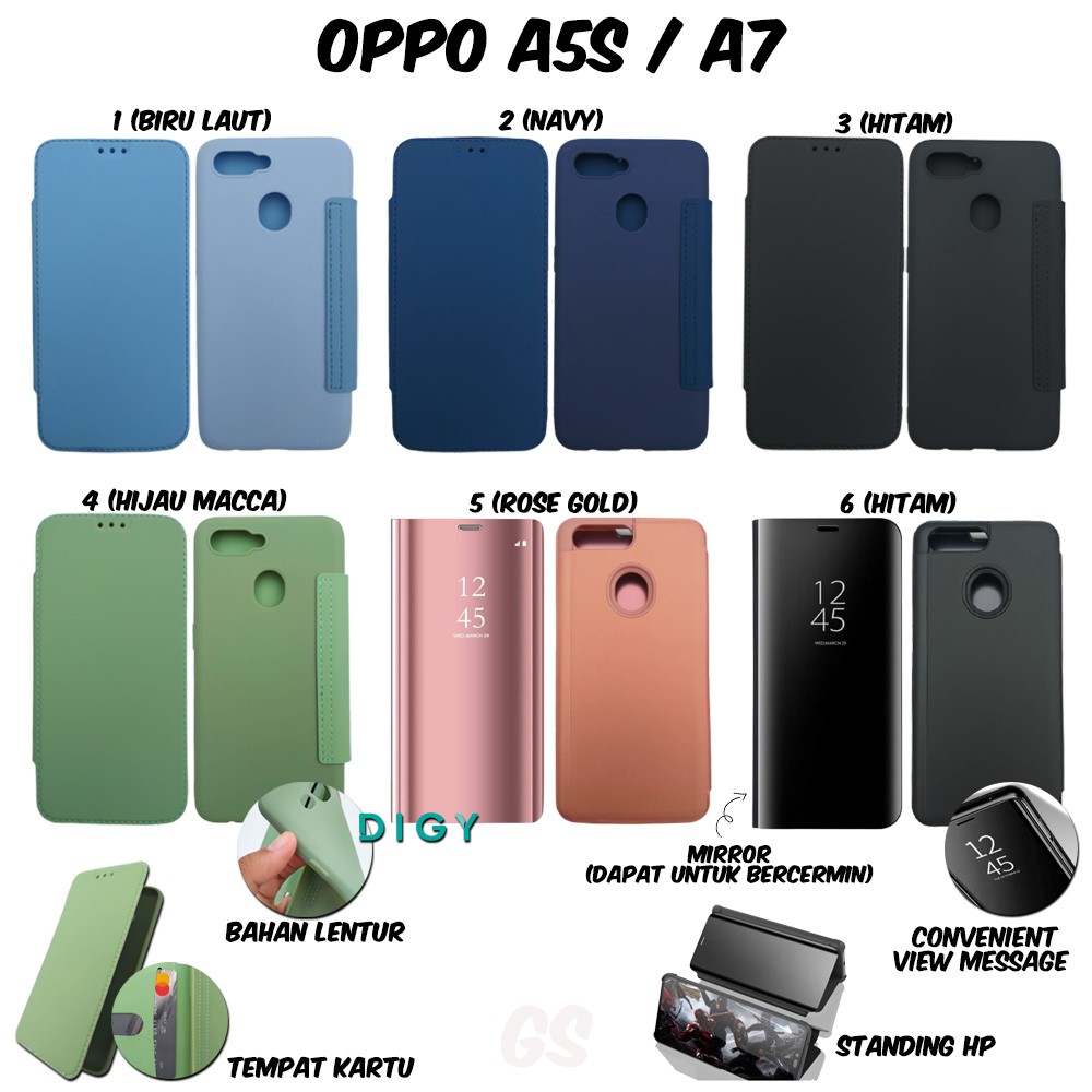 Murah Import Casing Case Oppo A5S = A7 Flip Cover Candy Flip Cover Mirror  Standing Case