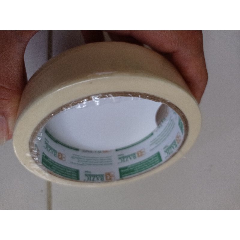 Lakban Kertas Masking Tape BAZIC 1inch x 20 Yard / Isolasi Kertas Murah Ukuran Sedang