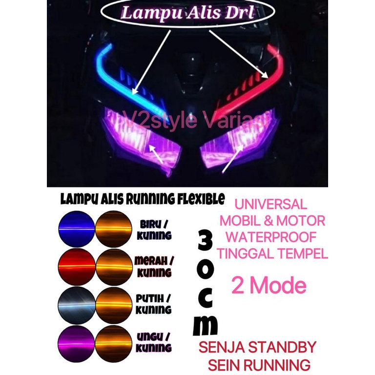 LAMPU ALIS DRL WELCONE LIGHT SIGN RUNNING SEN PNP 2 MODE TEMPEL PEREKAT ANTI AIR MOBIL MOTOR PNP NYALA STANDBY BIRU UNGU BIRU PUTIH SEIN RANING KUNING VARIO NMAX AEROX NEW OLD PCX SLIM ALIS 45 60 30 CM BEAT MIO GTR CBR SATRIA FU WR155 NINJA VIXION PNP -