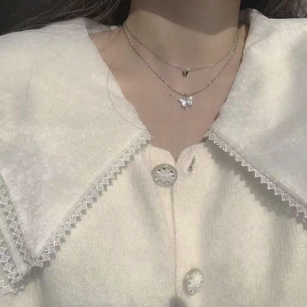 【COD Tangding】Double Butterfly Necklace New Fashion Tide Neck Chain Female INS Korea Joker Collarbone Chain Necklace Jewelry