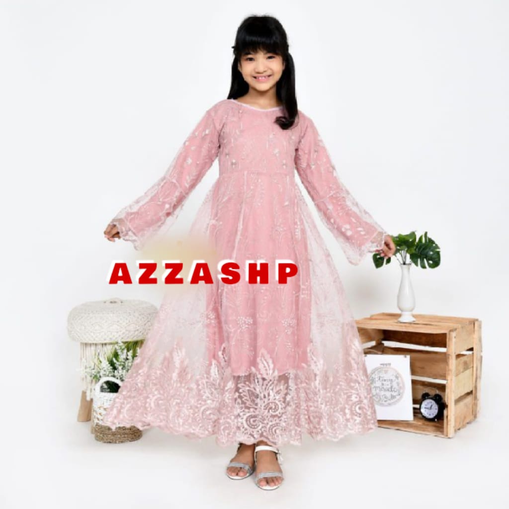 Gamis Anak Nagita Kids Full Brukat Resleting Belakang / Baju Pesta Gaun Gamis