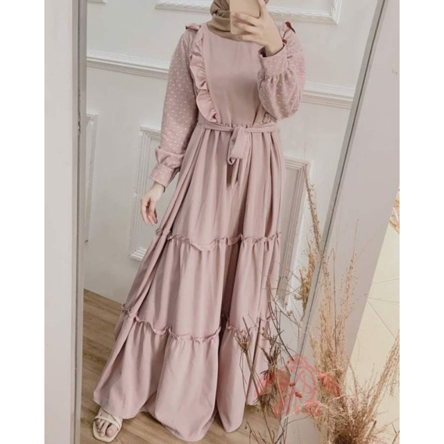 MAXY NISAYA DOT, BRUKAT MOSCREPE, GAMIS, MUSLIM HIJAB, MAXY DRESS