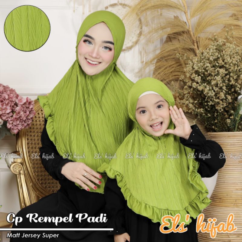 JILBAB COUPLE IBU DAN ANAK HIJAB SEPASANG BERGO PLISKET PADI SIRIA REMPEL PADI