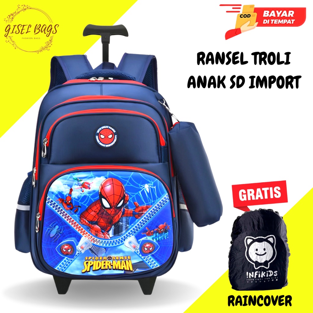 GB Tas dorong anak laki laki sekolah sd gambar karakter superhero gratis kotak pensil