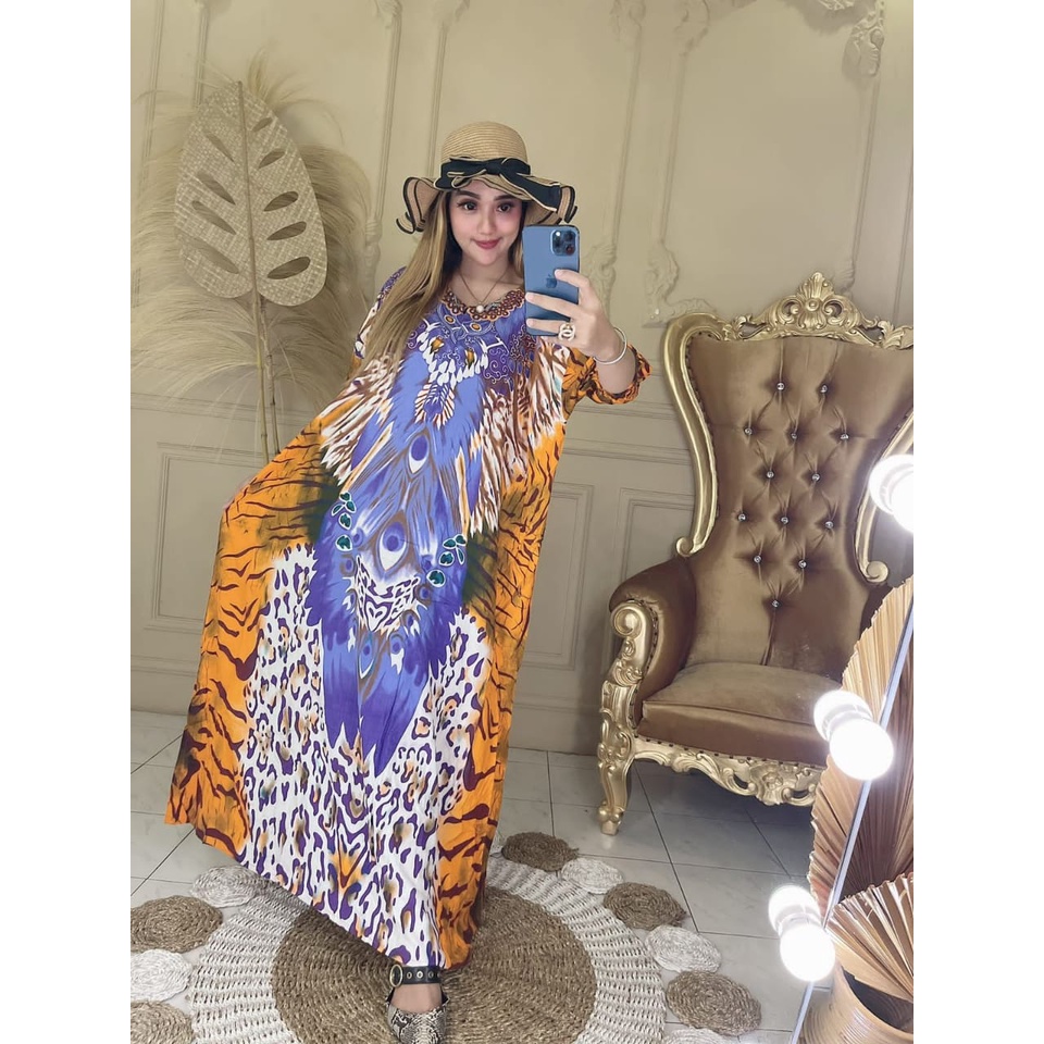 DASTER LONGDRESS KAFTAN LENGAN 3/4  WANITA DEWASA TERBARU VIRAL 2022 / BAJU SANTAI RUMAH MODEL LOWO / DASTER THAILAND / CASUAL / ADEM / KAIN RAYON TEBAL ADEM HALUS DAN LEMBUT TIDAK NERAWANG &amp; SUPER JUMBO