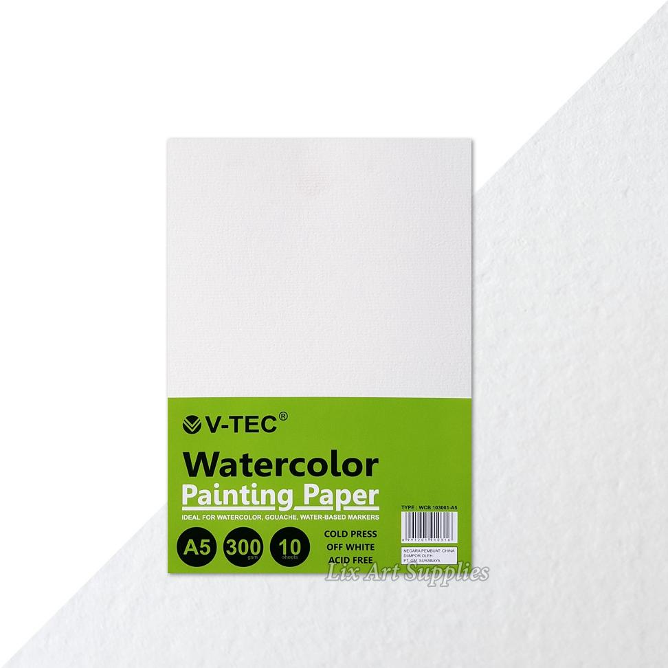 

[(BAYAR DITEMPAT) V-TEC A5 Water Colour Paper 300gsm - 10 Sheets Cold Pressed/ V-TEC Watercolor Paper / Kertas Cat Air