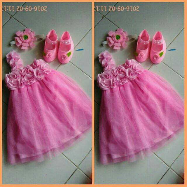 Dress pesta pink bayi 0-12bln