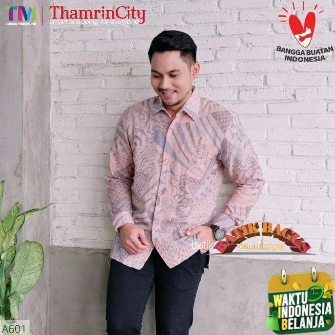 Baju Batik Pria Doby Lasem Prabu Bagus Motif Tulis Modern Pink Elegan