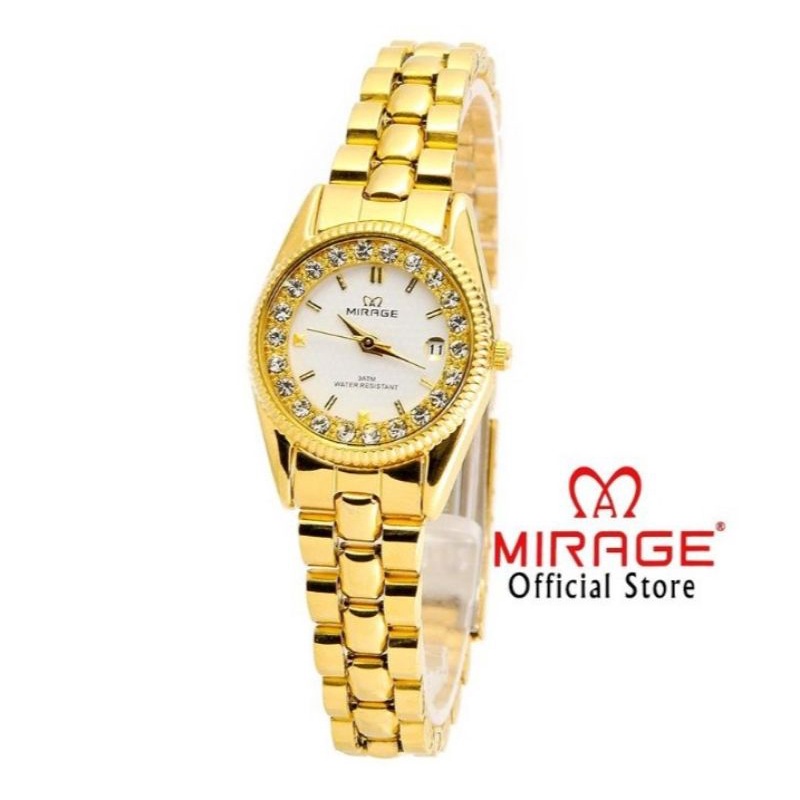 JAM TANGAN WANITA MIRAGE 1580L ORIGINAL_WATER PROFF Jam Tangan  mewah permata rx Gold 1580L pH TAHAN AIR RANTAI GOLD FREE BOX DAN BATRAI_JAM TANGAN KASUAL WANITA JAM TANGAN CEWEK MIRAGE ORIGINAL JAM TANGAN WANITA SPORTY JAM TANGAN. MIRAGE ORIGINAL