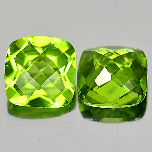 Pair Cushion Checkerboard 3.24tcw 7mm Natural Unheated Green Peridot PD812