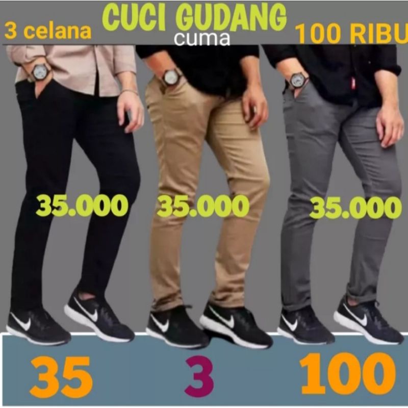 ALL SIZE 27-34 PROMO CELANA CHINOS PANJANG PRIA HITAM ABU MOCCA CREAM BAYAR DITEMPAT