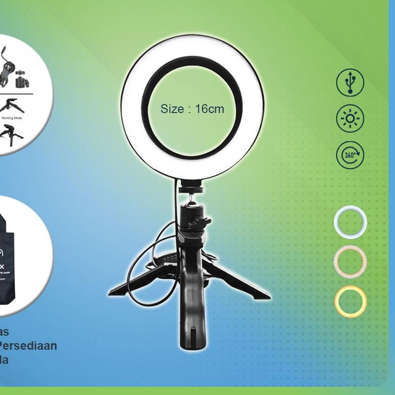 Led Mini Ringlight 8W 6 Inch + Tripod Bonus Tas