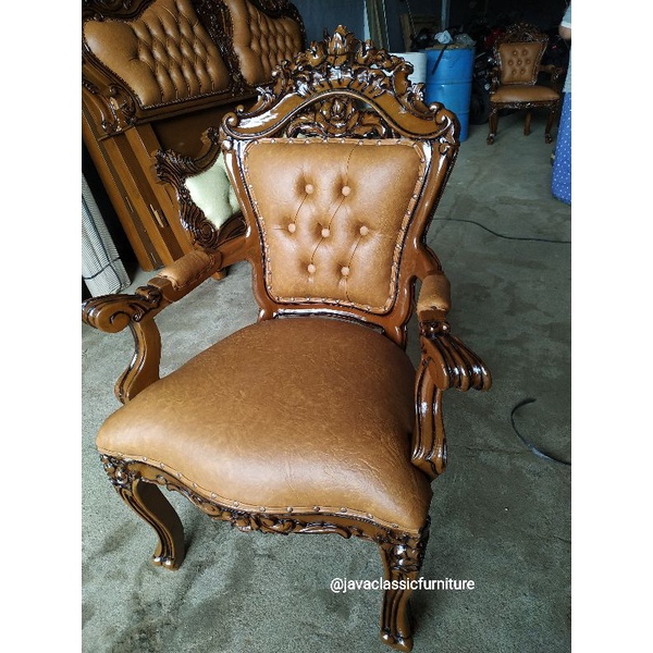 KURSI MAKAN GANESA UKIR LENGAN DINNING CHAIR TERAS JOK SALINA MEWAH BAHAN KAYU JATI NATURAL MURAH-1