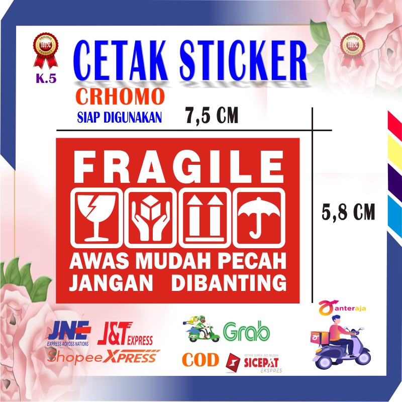 

STIKER LABEL STICKER FRAGILE / PECAH BELAH / KERTAS CHROMO / AWAS PECAH PENGIRIMAN BARANG