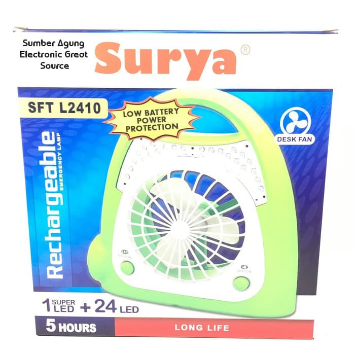 Surya 2410 SFL2410 Kipas Desk Fan Emergency Nyala Saat Mati Lampu 5Jam