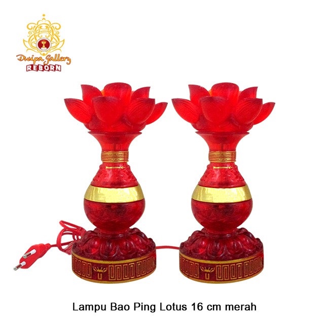 Lampu altar sembahyang LED Bao Ping Lotus 16 cm merah