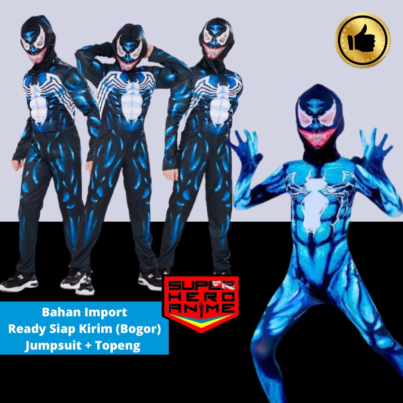 Kostum Venom Anak Import Busa Otot Baju Laki Cowok Karakter Spiderman Hitam Superhero