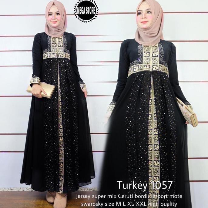 BAJU GAMIS MUSLIM ABAYA TURKY 1057/GAMIS ABAYA TERBARU - HITAM
