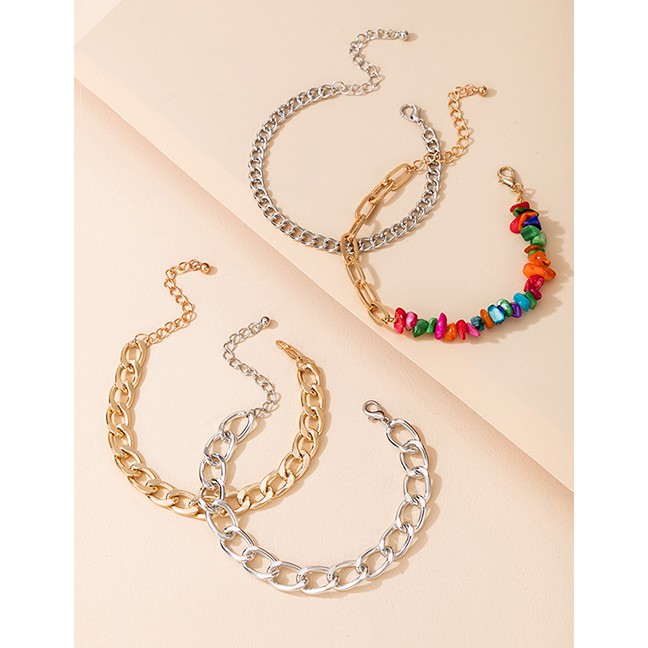 LRC Gelang Tangan Fashion Color Mixing Crushed Stone Thick Chain Geometric P75592