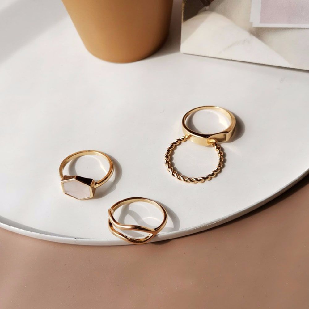 SKJK  Gifts Rings Set Vintage Joint Rings Finger Rings Twist Minimalism 4Pcs/Set Women Girls Korean Alloy Fashion Jewelry/Multicolor