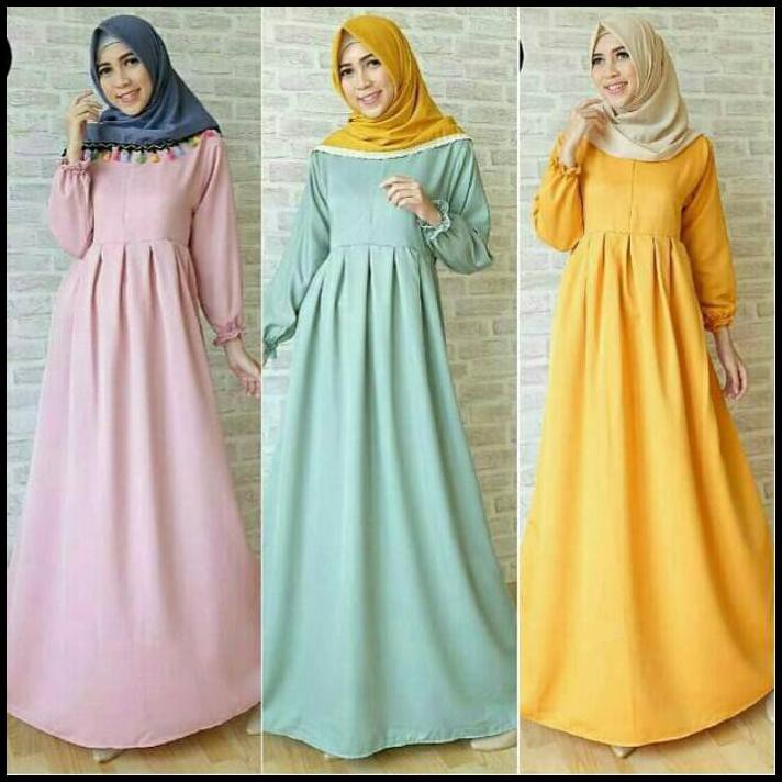 ( Diskon ) Gamis Syari Balotelli Polos / Basic Dress - Navy, L By Anisa Shop