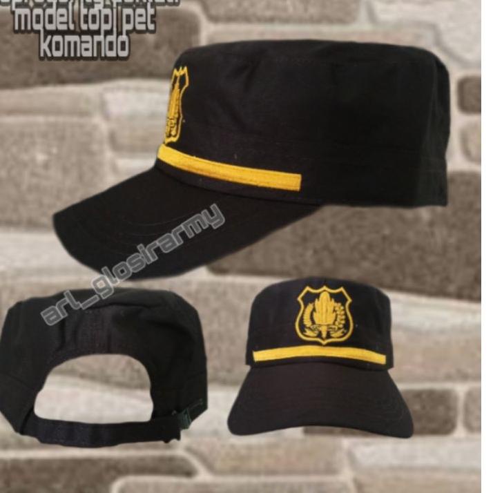 [KODE MQGF8] .TOPI COKLAT SECURITY/SATPAM.model topi pet komando lis kuning.