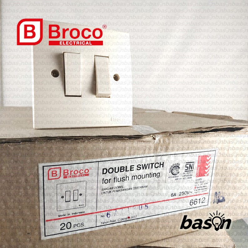 BROCO 6612 STD Double Switch 6A 250V Cream | Saklar 2 Gang 1 Way