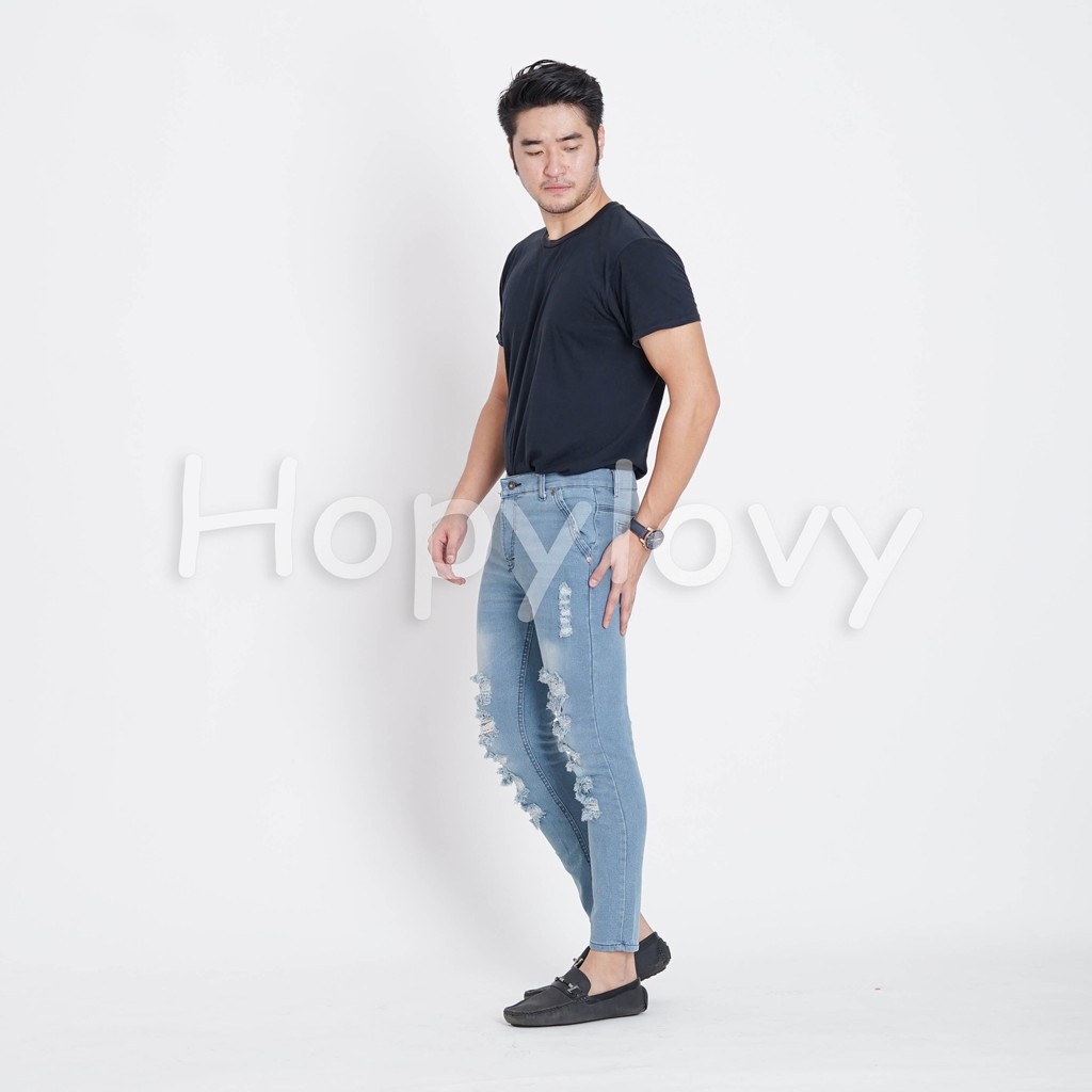 HOPYLOVY - Celana Jeans Panjang Pria Skinny Ripped Sobek Geijan