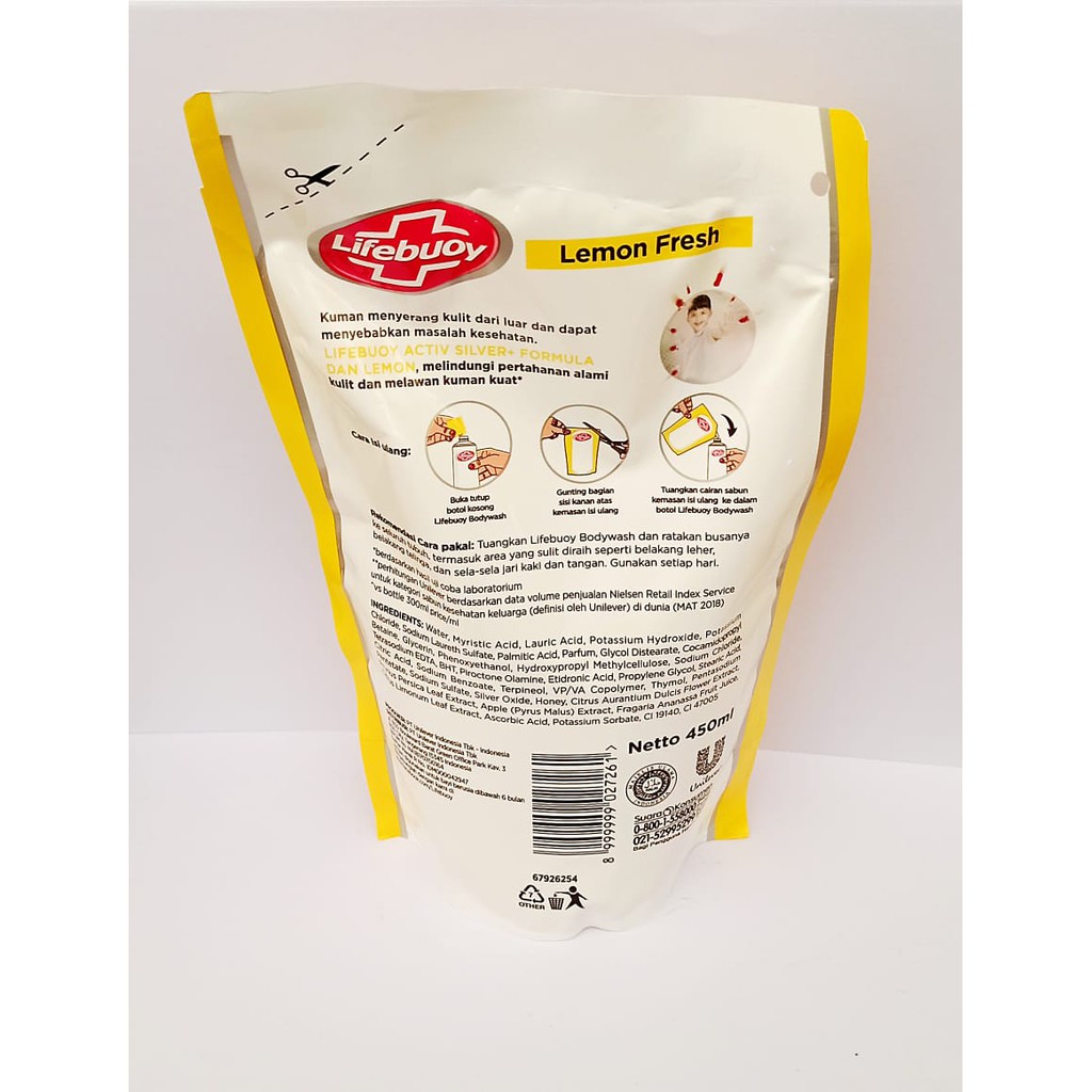 Lifebuoy Lemon Fres Kuning Sabun Mandi Refill Cair 400 ml 250ml