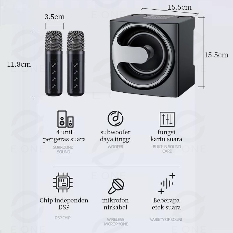 E ONE karaoke speaker bluetooth ori portable wireless 2 mic (Produk peningkatan baru) - Garansi 1 tahun