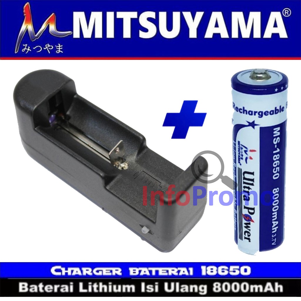 Paket Charge Baterai 18650 1 Slot dan Ultra Power 8000mAh Mitsuyama CHG-18650 MS-18650 Original