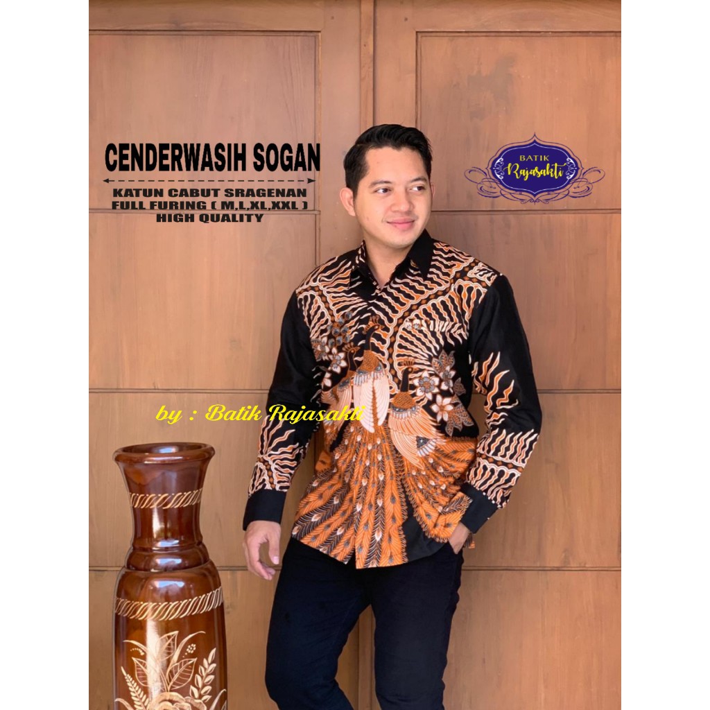 CENDERAWASIH SOGAN Atasan Baju Kemeja Batik Pria Lengan Panjang PREMIUM Katun RAJASAKTI SOLO