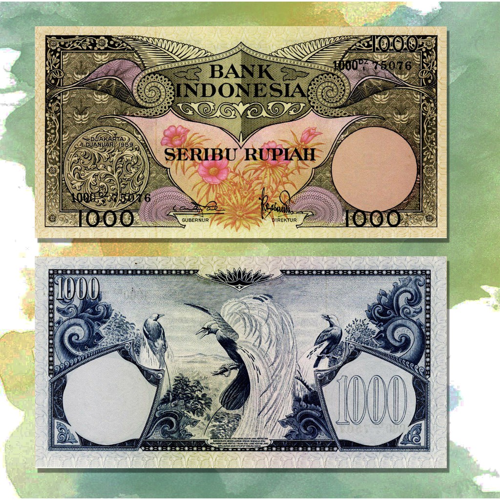 Uang Kuno 1000 Rupiah seri Bunga dan Unggas souvenir Replika Repro