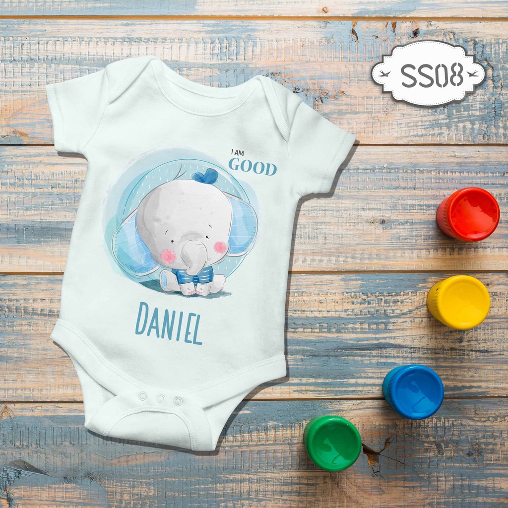 Jumper Baby Girl boy newborn Elephant blue Cute Custom name nama bebas