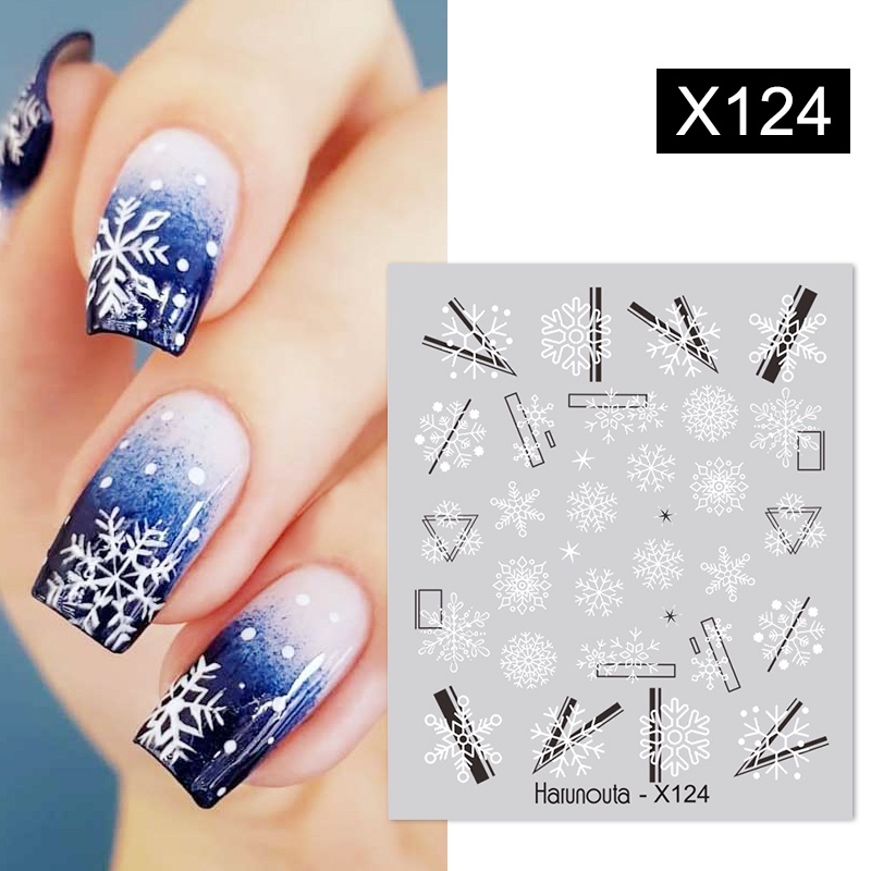 Harunouta Stiker Decal Kuku Motif Garis Hitam Putih Glitter Untuk Nail Art