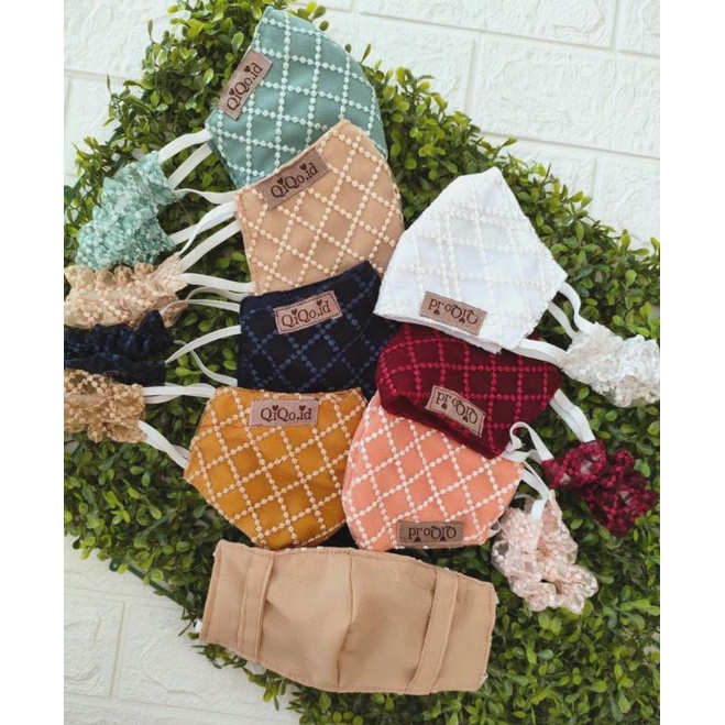 Masker qiqo tile brukat lapis katun DOUBLE MASKING pengait  by QIQO.ID [RESTOCK]