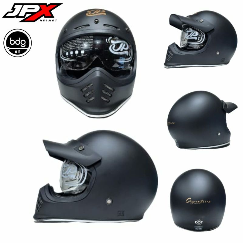 Helm Cakil JP SIGNATURE Solid SUPER BLACK DOFF Retro Full Face by JPX Helmet