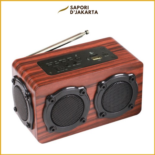 [CUCI GUDANG] Speaker Kayu Asli FM Radio Bluetooth Wood Design - S409