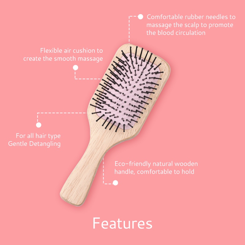 JD Wooden Hair Combs Medium Hair Brush Fluffy soft material Rectangle Hair Tools