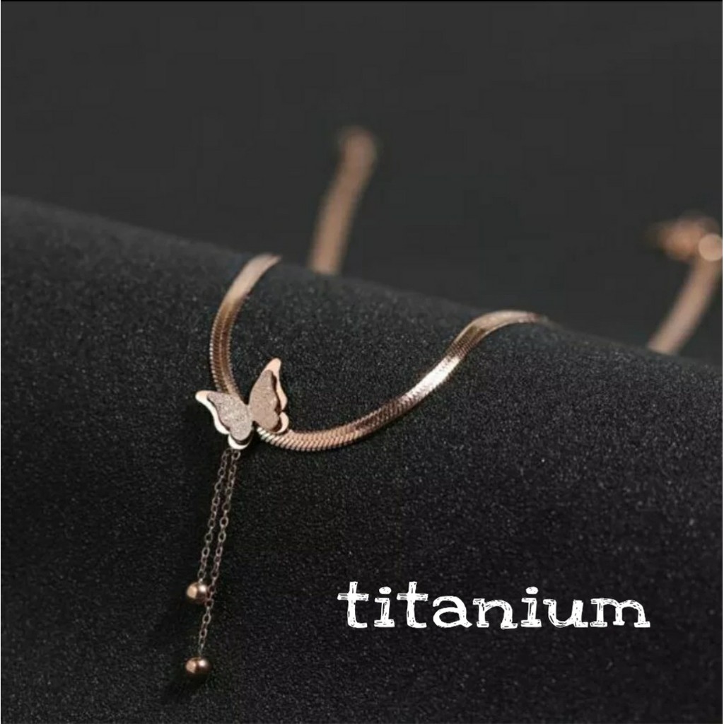 Kalung Rantai Belut Titanium Model Kupu - Kupu Rumbai Tersedia Warna Gold, Rose Gold dan Silver