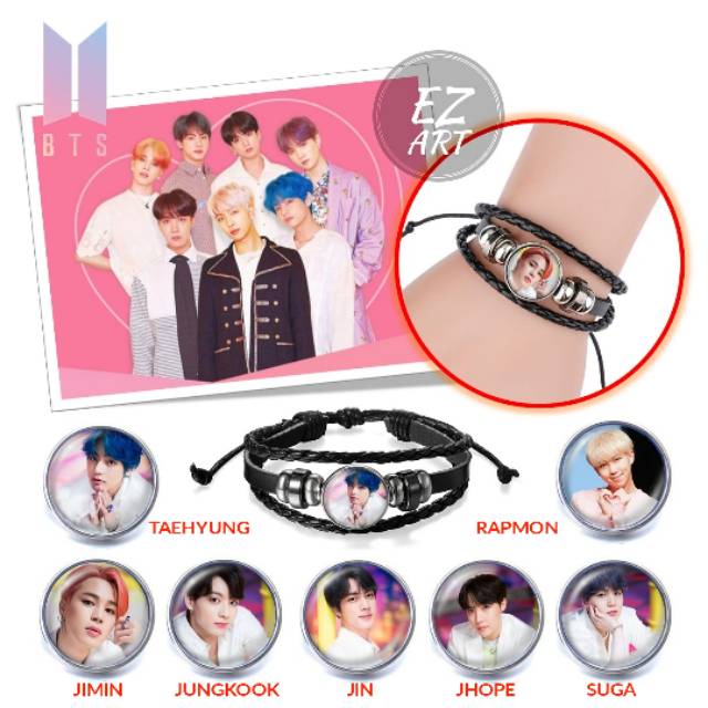 GELANG CUSTOM FOTO KPOP BTS MEMBER BOY WITH LUV PHOTO KEPANG MULTILAYER KULIT