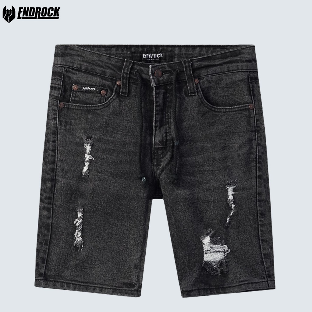 ORIGINAL jeans Endrock 043 | Celana pendek sobek pria hitam wash stretch