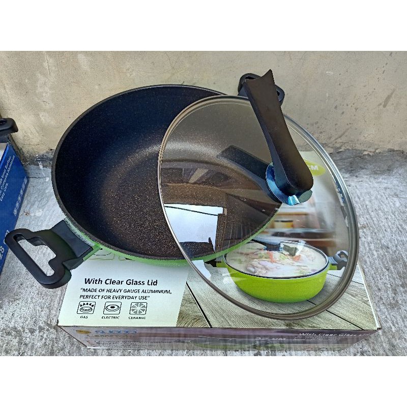 Wok Pan Casserole 32 Cm Suggo - Panci Wajan Gagang Tebal Anti Lengket Marble Coating Oven Bolu Kukus