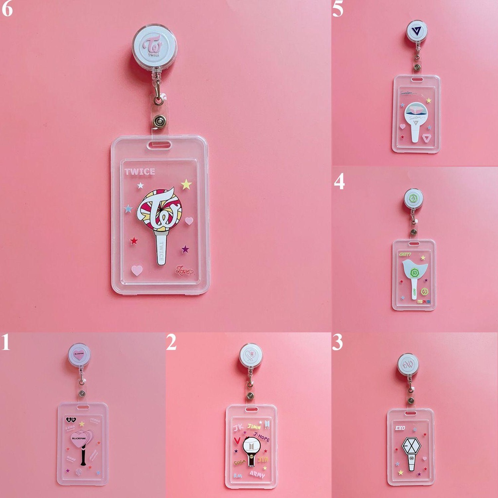 BTS BLACK PINK TWICE  EXO GOT7 Retractable Card Holder Name Badge Holder ID Business Case Luggage Tag Cover Multifunctional