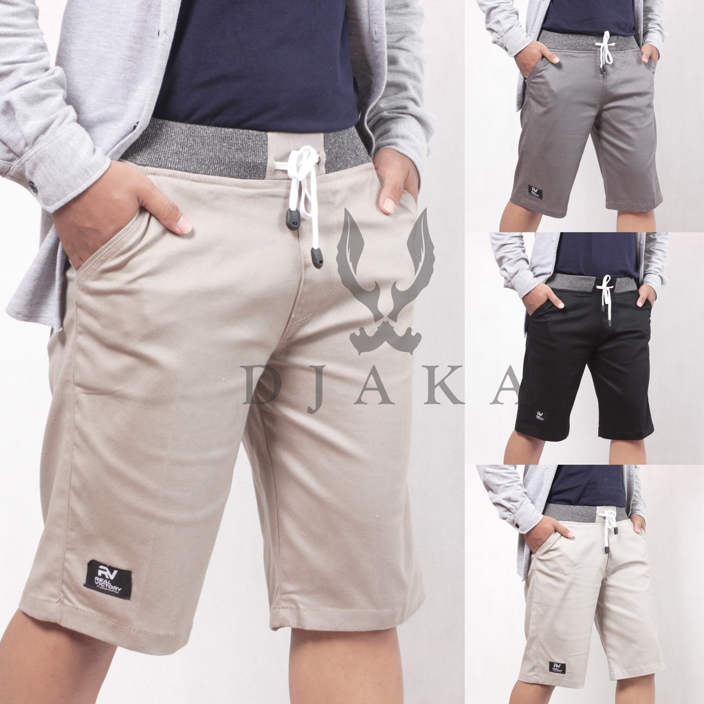 [Bisa COD] Celana Pendek Pria Cowok Dewasa Chino Rip Karet Pinggang Chinos Katun Twill Premiun