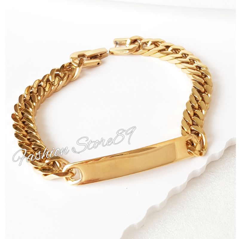 Gelang Rantai Plat Titanium Impor gold silver Premium Bestquality antikarat