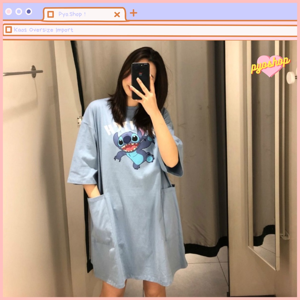 Oversize Dress Kaos Import Motif Lilo Stitch untuk wanita