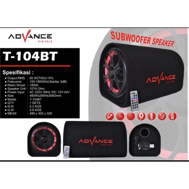 Speaker Advance T104BT Bluetooth 10 inch Memory Usb Remote